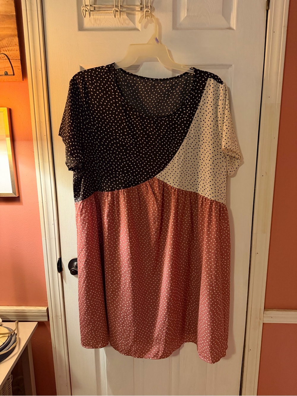 SHEIN Polka Dot Colorblock Tunic - Black, Cream & Rust